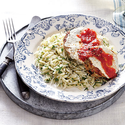 Eggplant Parmesan with Parsley Orzo, Photo Credit: Cooking Light magazine, May 2014